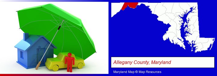 types of insurance; Allegany County, Maryland highlighted in red on a map