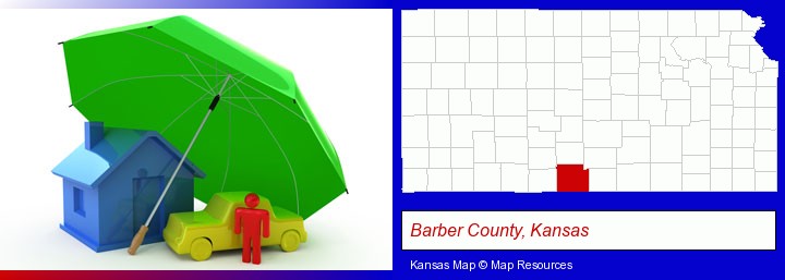 types of insurance; Barber County, Kansas highlighted in red on a map