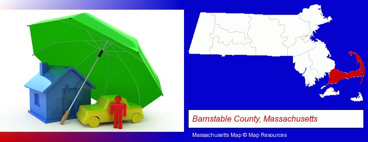 types of insurance; Barnstable County, Massachusetts highlighted in red on a map