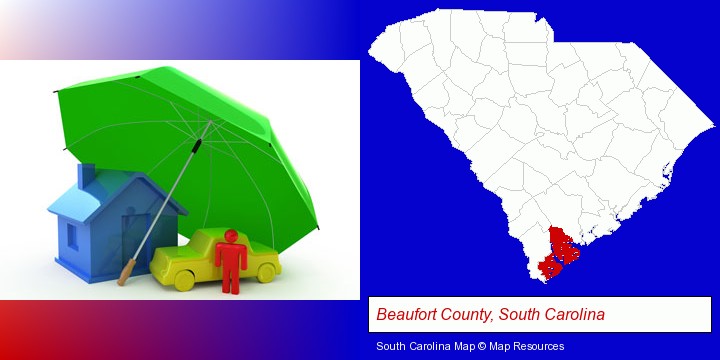 types of insurance; Beaufort County, South Carolina highlighted in red on a map