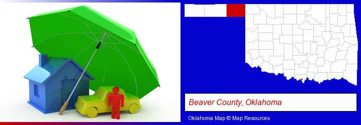 types of insurance; Beaver County, Oklahoma highlighted in red on a map