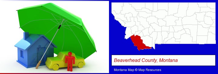 types of insurance; Beaverhead County, Montana highlighted in red on a map