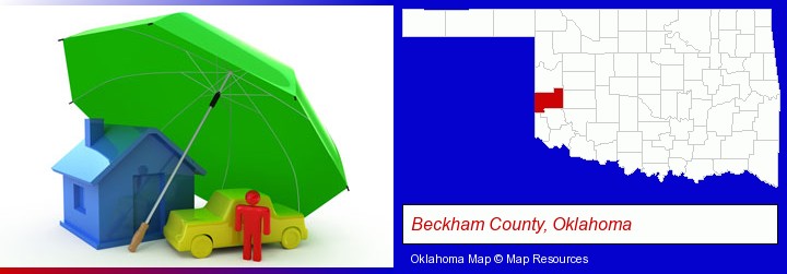 types of insurance; Beckham County, Oklahoma highlighted in red on a map