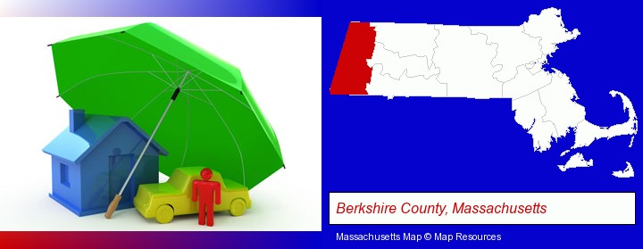 types of insurance; Berkshire County, Massachusetts highlighted in red on a map