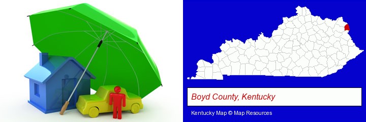 types of insurance; Boyd County, Kentucky highlighted in red on a map
