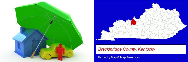 types of insurance; Breckinridge County, Kentucky highlighted in red on a map