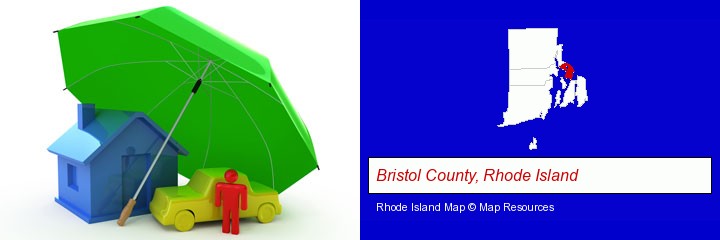 types of insurance; Bristol County, Rhode Island highlighted in red on a map