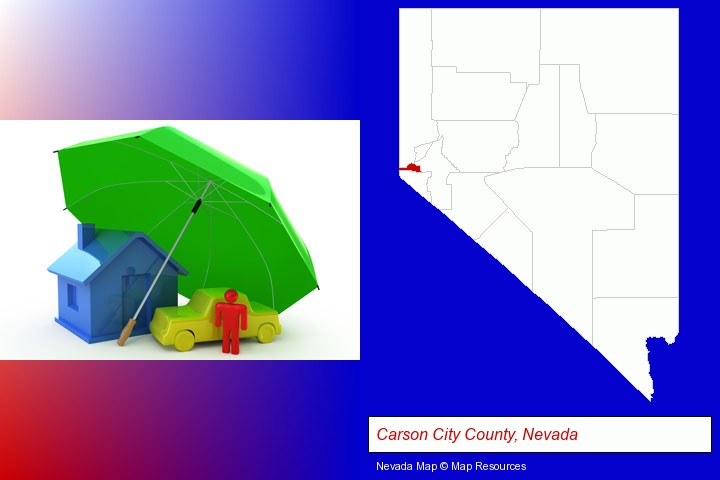 types of insurance; Carson City County, Nevada highlighted in red on a map