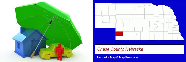 types of insurance; Chase County, Nebraska highlighted in red on a map