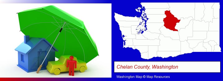 types of insurance; Chelan County, Washington highlighted in red on a map