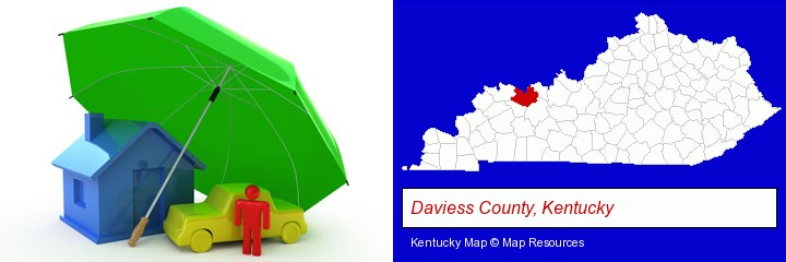 types of insurance; Daviess County, Kentucky highlighted in red on a map