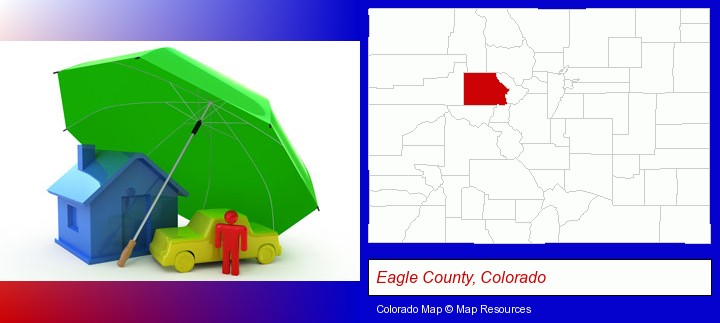types of insurance; Eagle County, Colorado highlighted in red on a map