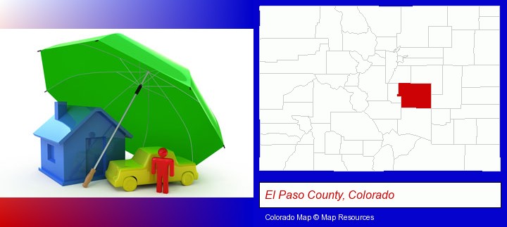 types of insurance; El Paso County, Colorado highlighted in red on a map