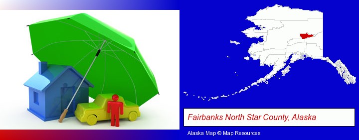 types of insurance; Fairbanks North Star County, Alaska highlighted in red on a map
