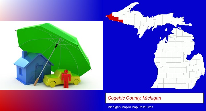 types of insurance; Gogebic County, Michigan highlighted in red on a map