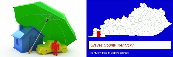 types of insurance; Graves County, Kentucky highlighted in red on a map