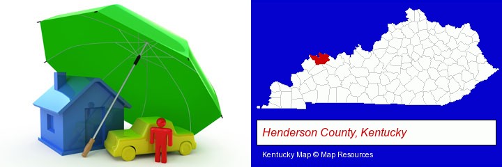 types of insurance; Henderson County, Kentucky highlighted in red on a map