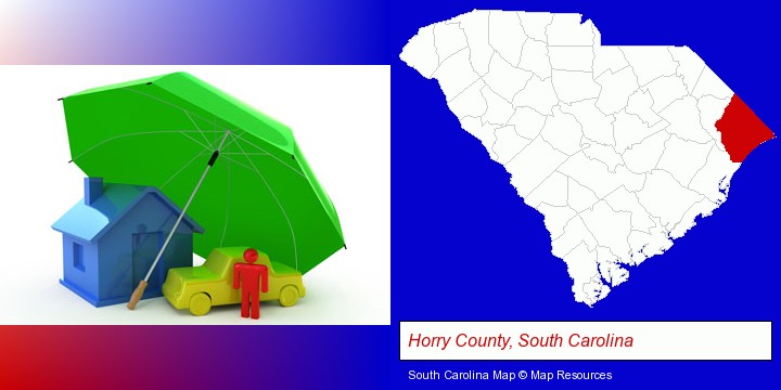 types of insurance; Horry County, South Carolina highlighted in red on a map