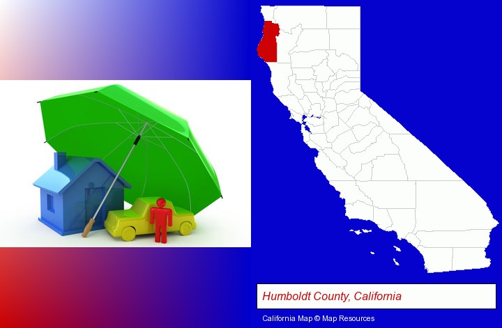 types of insurance; Humboldt County, California highlighted in red on a map