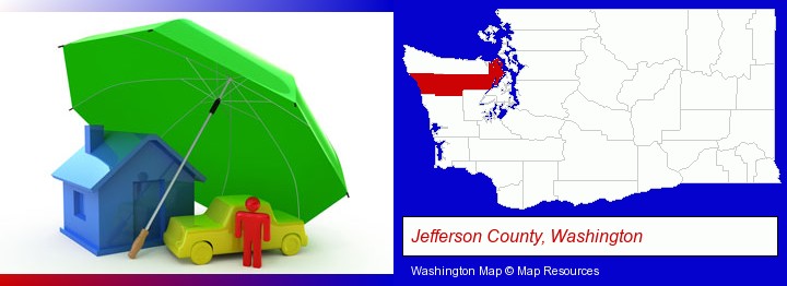 types of insurance; Jefferson County, Washington highlighted in red on a map