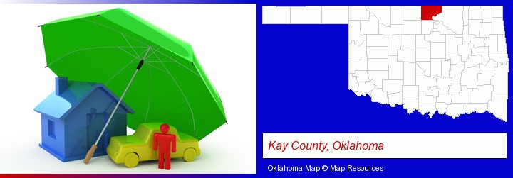 types of insurance; Kay County, Oklahoma highlighted in red on a map