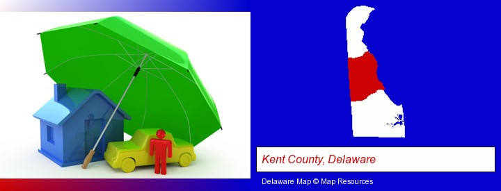 types of insurance; Kent County, Delaware highlighted in red on a map