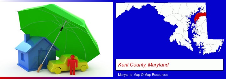 types of insurance; Kent County, Maryland highlighted in red on a map