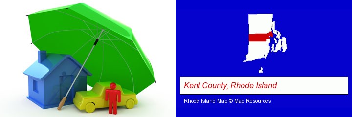 types of insurance; Kent County, Rhode Island highlighted in red on a map