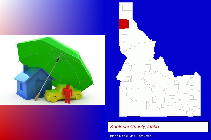 types of insurance; Kootenai County, Idaho highlighted in red on a map