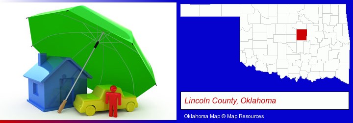 types of insurance; Lincoln County, Oklahoma highlighted in red on a map