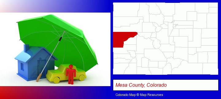 types of insurance; Mesa County, Colorado highlighted in red on a map