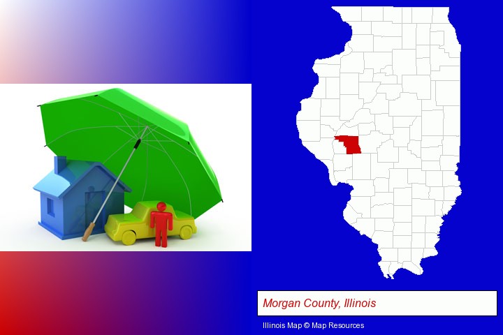 types of insurance; Morgan County, Illinois highlighted in red on a map