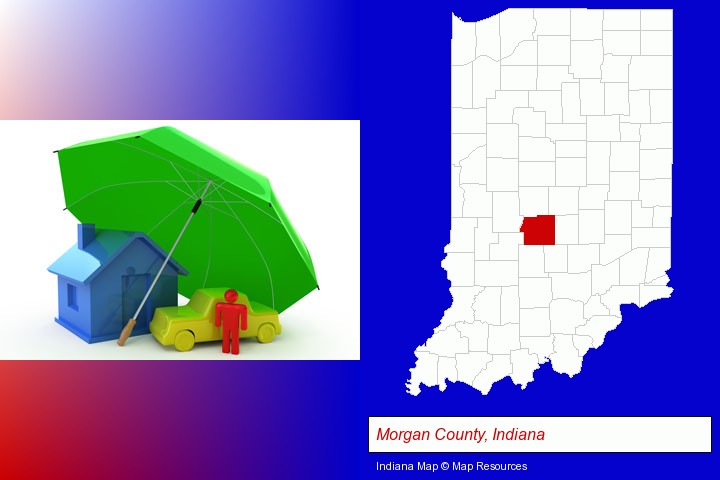 types of insurance; Morgan County, Indiana highlighted in red on a map
