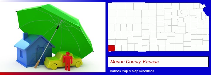 types of insurance; Morton County, Kansas highlighted in red on a map
