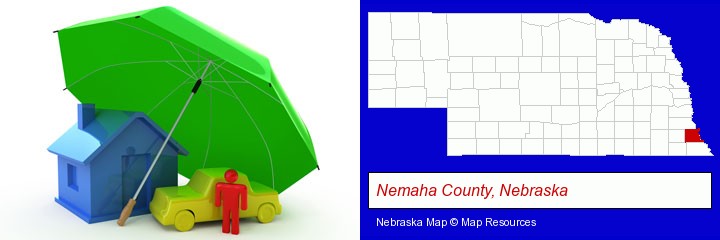 types of insurance; Nemaha County, Nebraska highlighted in red on a map