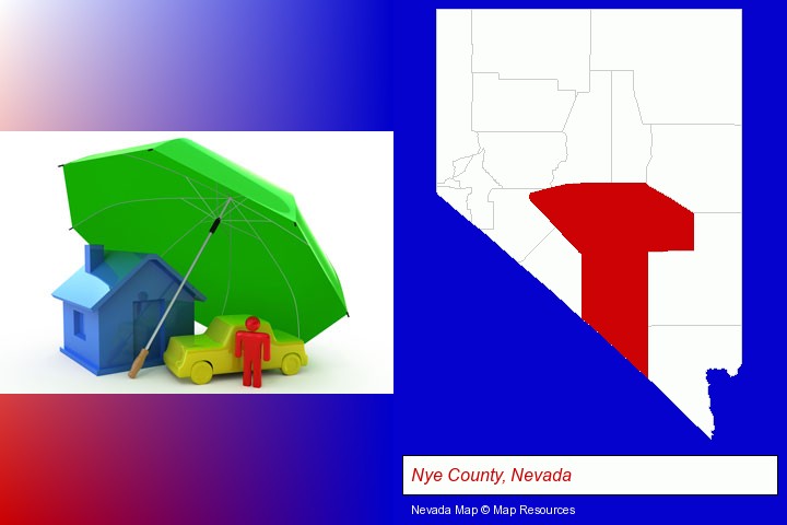 types of insurance; Nye County, Nevada highlighted in red on a map