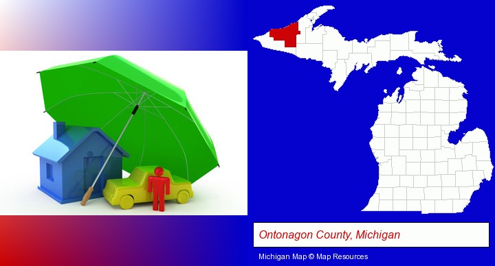 types of insurance; Ontonagon County, Michigan highlighted in red on a map
