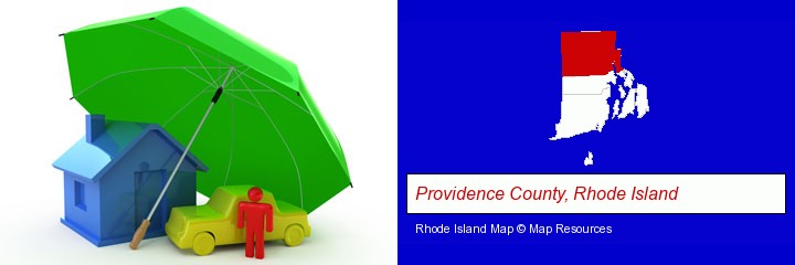 types of insurance; Providence County, Rhode Island highlighted in red on a map