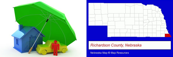 types of insurance; Richardson County, Nebraska highlighted in red on a map