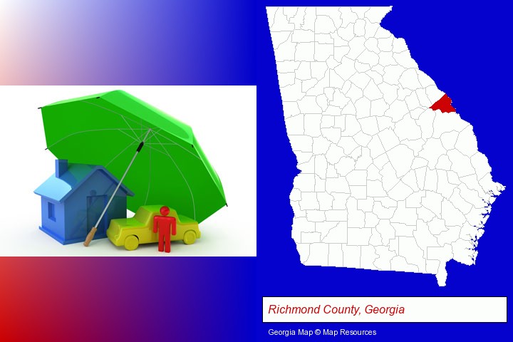 types of insurance; Richmond County, Georgia highlighted in red on a map
