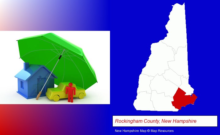 types of insurance; Rockingham County, New Hampshire highlighted in red on a map