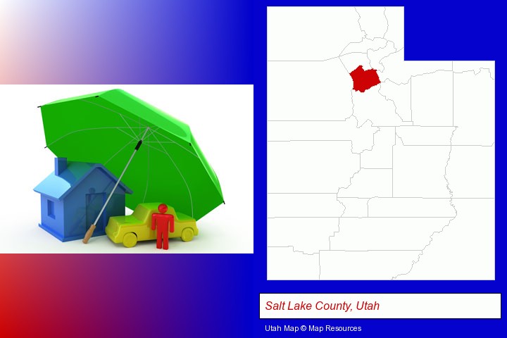 types of insurance; Salt Lake County, Utah highlighted in red on a map