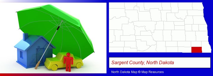 types of insurance; Sargent County, North Dakota highlighted in red on a map