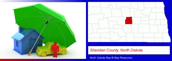 types of insurance; Sheridan County, North Dakota highlighted in red on a map