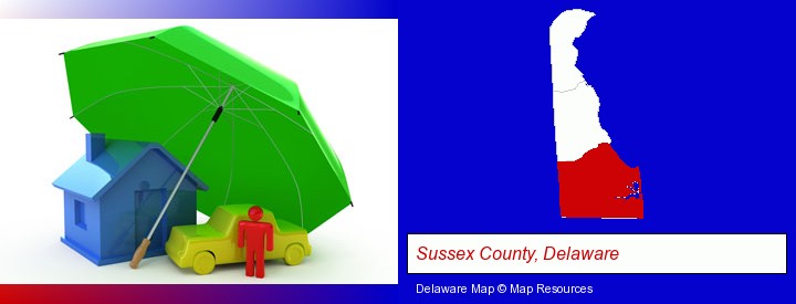 types of insurance; Sussex County, Delaware highlighted in red on a map