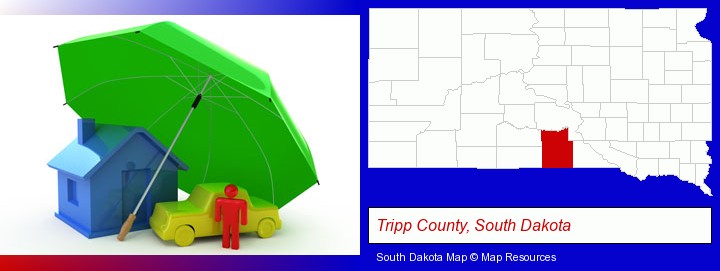 types of insurance; Tripp County, South Dakota highlighted in red on a map