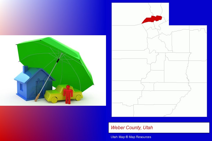 types of insurance; Weber County, Utah highlighted in red on a map