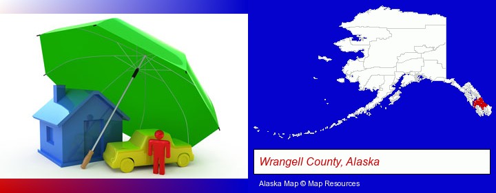 types of insurance; Wrangell County, Alaska highlighted in red on a map