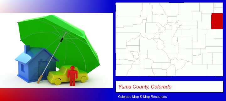 types of insurance; Yuma County, Colorado highlighted in red on a map