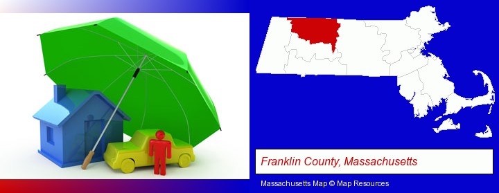 types of insurance; Franklin County, Massachusetts highlighted in red on a map